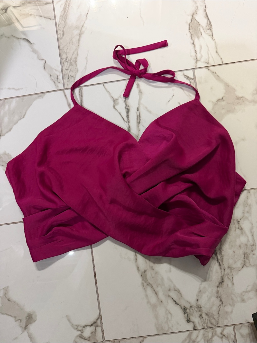 Express Fuchsia Halter Wrap Crop Top